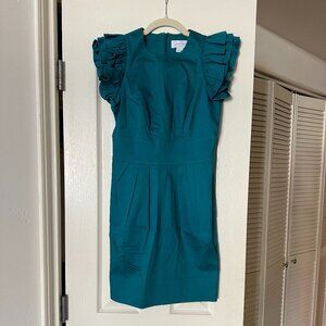 Jessica Simpson - Teal/Jade Green - Sleeveless High Neck Mini Dress with Ruffles
